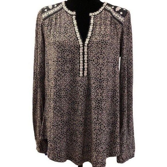 Lucky Brand Blouse Plus Sz 1X Embroidered Top V-neck Floral Flowy Boho Whimsical - Picture 1 of 11